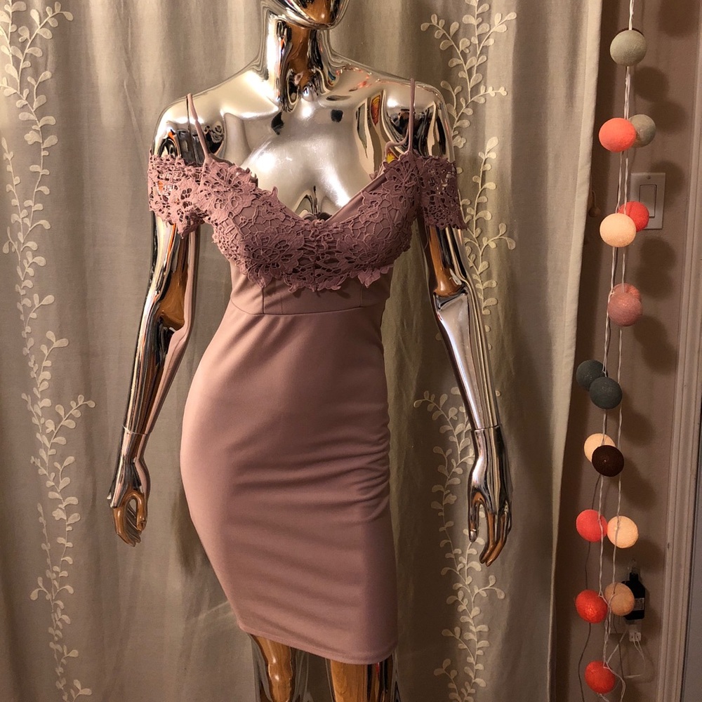 Dusty Pink Lace Off the Shoulder Dress